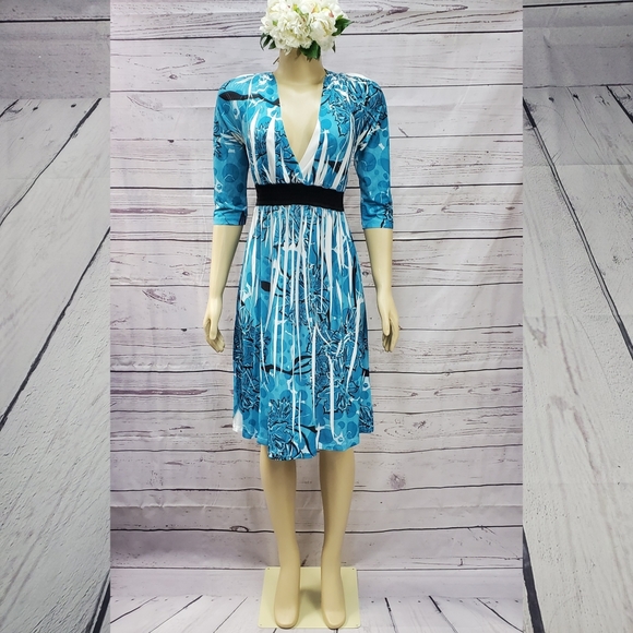 sam & max small deep vneck blue stretch 3/4 dress ( 5 for $20 ) - Picture 2 of 7